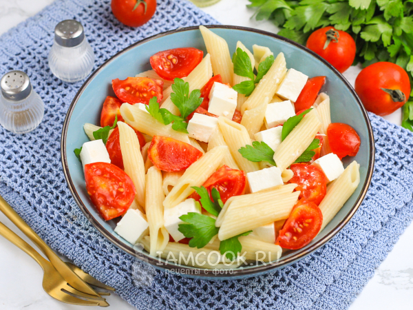 Макароны с черри и фетаксой, рецепт с фото