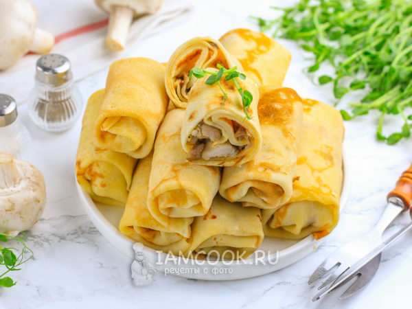 Блины с курицей и грибами, рецепт с фото