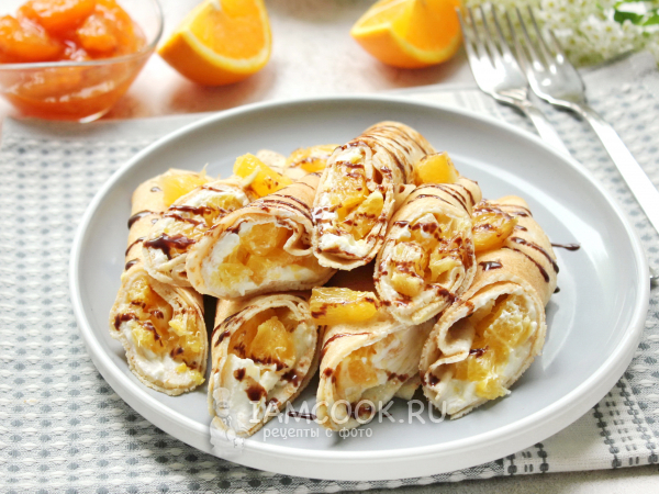 Блины с маскарпоне и апельсином, рецепт с фото