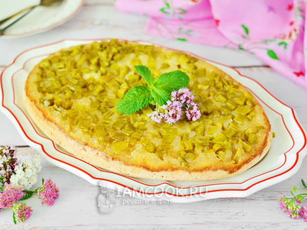 Бисквитный пирог с ревенем, рецепт с фото