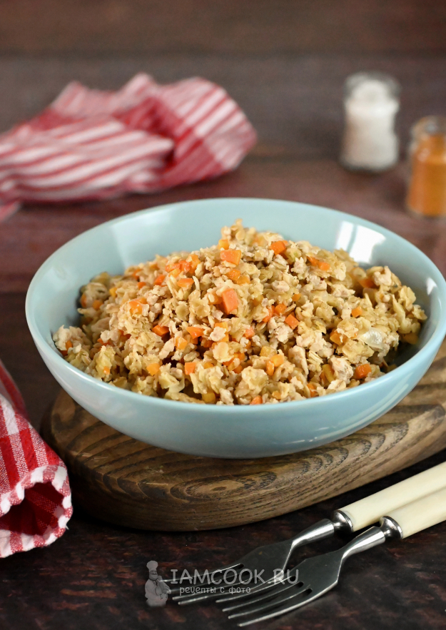 Рецепт овсянки с куриным фаршем на сковороде
