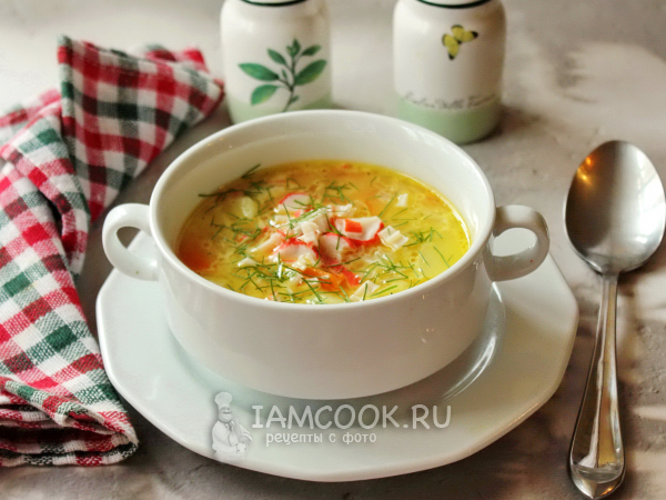 Сырный суп с крабовыми палочками, рецепт с фото
