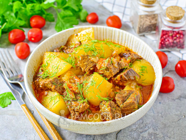 Жаркое из телятины с картошкой в казане, рецепт с фото
