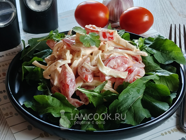 Салат с сыром косичка и помидорами, рецепт с фото