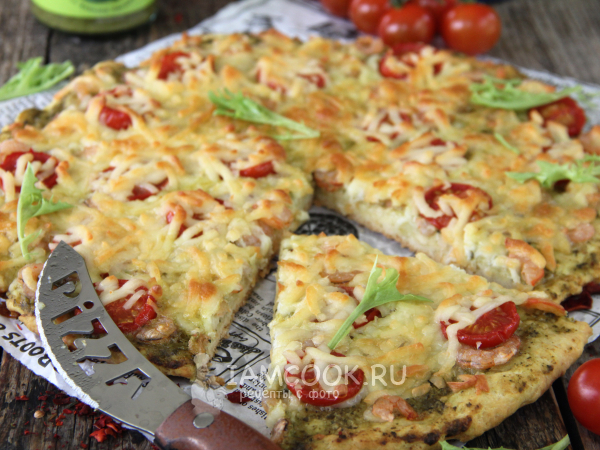 Пицца с креветками и соусом песто, рецепт с фото