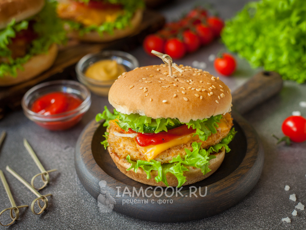 Бургер с куриной отбивной, рецепт с фото