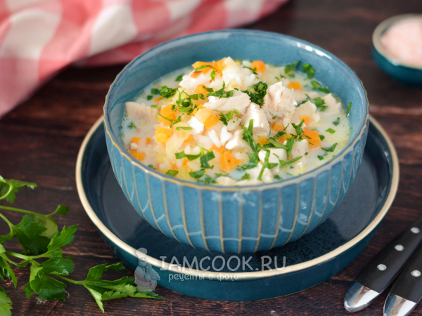 Сливочный суп с курицей и рисом, рецепт с фото