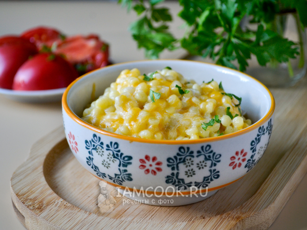 Птитим в сливочном соусе с сыром, рецепт с фото