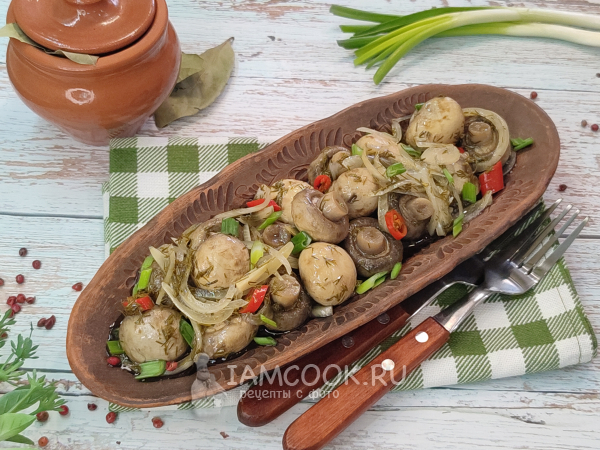 Маринованные шампиньоны с луком, рецепт с фото