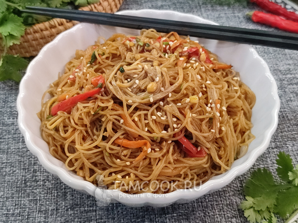 Фунчоза с грибами эноки, рецепт с фото