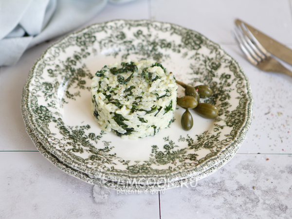 Рис со шпинатом и сливками, рецепт с фото