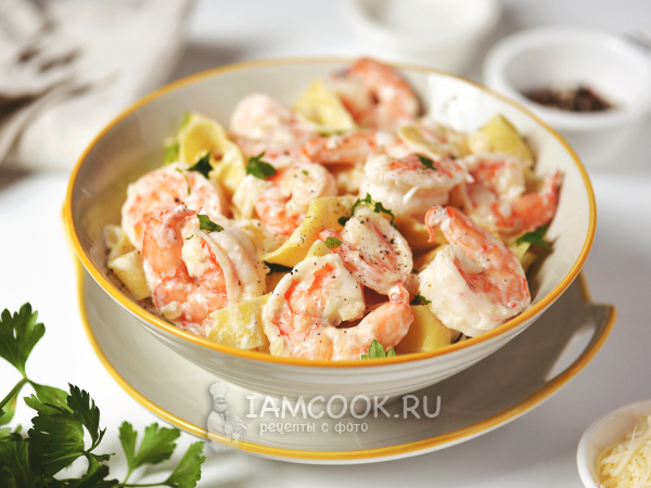 Паста «Альфредо» с креветками, рецепт с фото