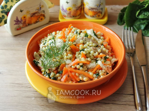 Птитим с курицей и шпинатом, рецепт с фото