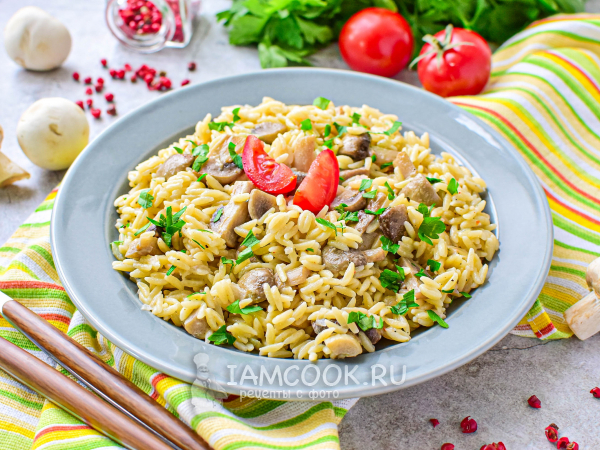 Паста орзо с грибами в сливочном соусе, рецепт с фото
