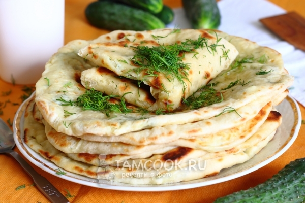 Рецепт лепёшек на кефире с начинкой на сковороде