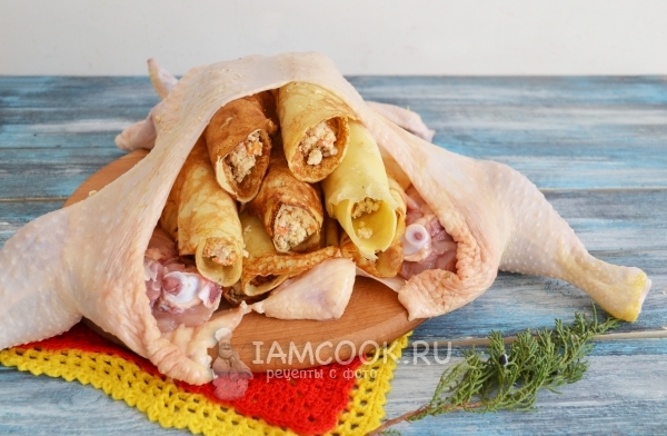 Нафаршировать курицу блинчиками