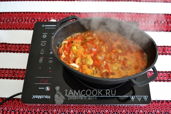 Потушить мясо с овощами