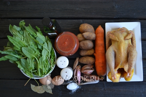 Ингредиенты для зелёного борща со щавелем и яйцом