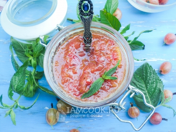 Фото джема из крыжовника, лимона и мелиссы