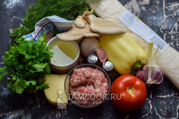 Ингредиенты для запеканки из лаваша с фаршем в духовке
