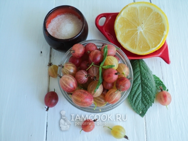 Ингредиенты для джема из крыжовника, лимона и мелиссы
