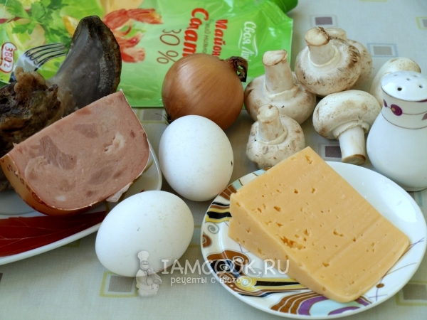 Ингредиенты для салата с языком и ветчиной