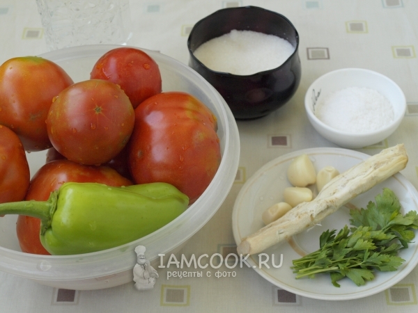 Ингредиенты для помидоров с хреном и чесноком на зиму