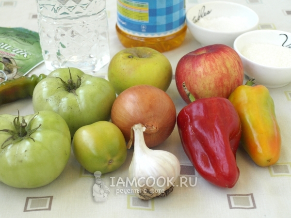 Ингредиенты для аджики из зелёных помидоров на зиму