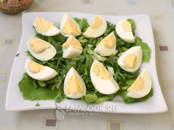 Выложить на зелень яйца