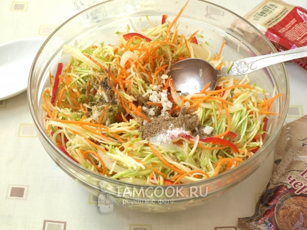 Добавить специи и чеснок