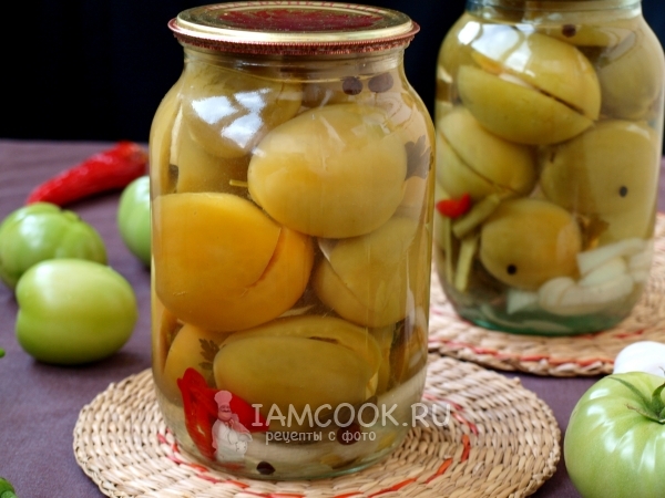 Фото зелёных помидоров с чесноком на зиму