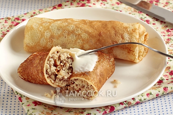 Рецепт блинчиков с курицей и говядиной