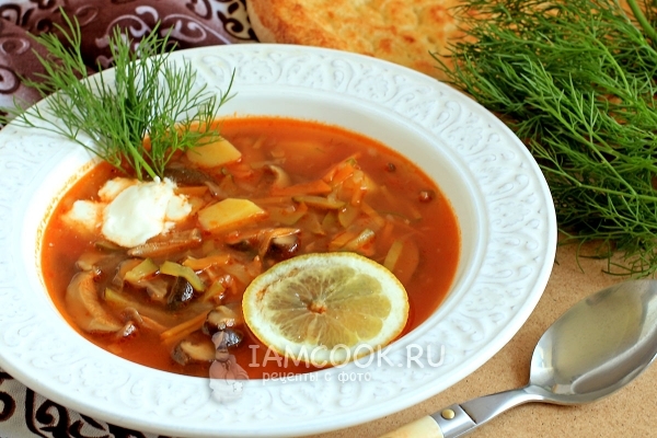 Фото постной солянки с грибами