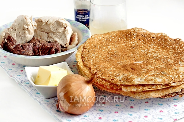 Ингредиенты для блинчиков с курицей и говядиной