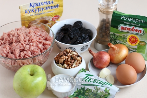 Ингредиенты для праздничного рулета из свинины с черносливом и орехами
