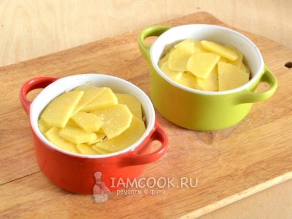 Выложить на лук картофель и посолить