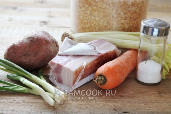 Ингредиенты для горохового супа-пюре с варено-копченой грудинкой