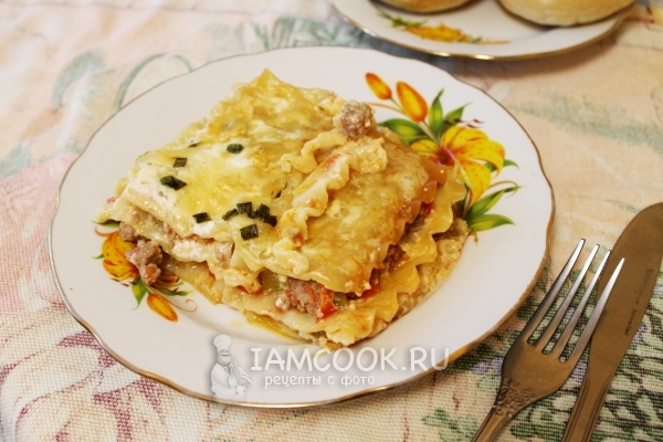 Рецепт лазаньи с фаршем, помидорами и сыром