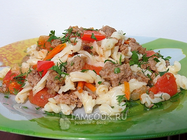 Рецепт макарон с фаршем и помидорами