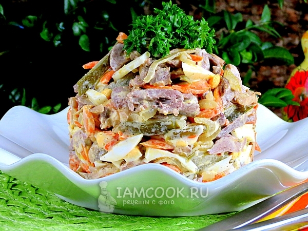 Рецепт салата с сердцем и грибами