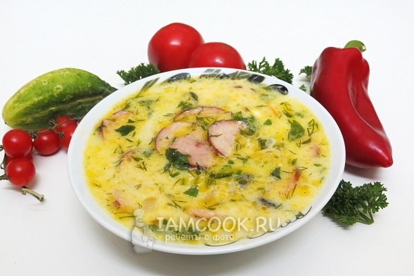 Сырный суп из плавленного сыра с копчёной колбасой