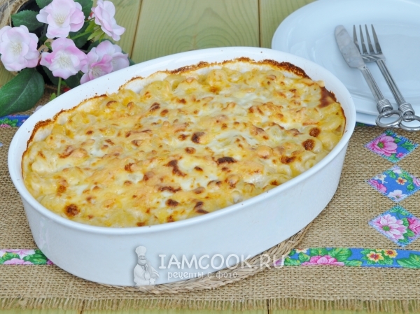 Фото запеканки из макарон с курицей в духовке