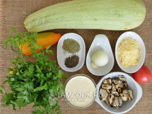 Ингредиенты для запеканки из кабачков с мидиями