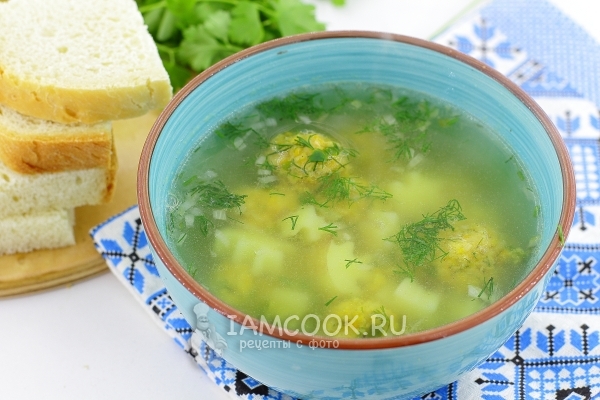 Фото вегетарианского супа с фрикадельками из нута и моркови