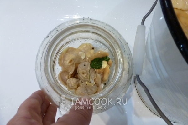 Переложить грибы в банку