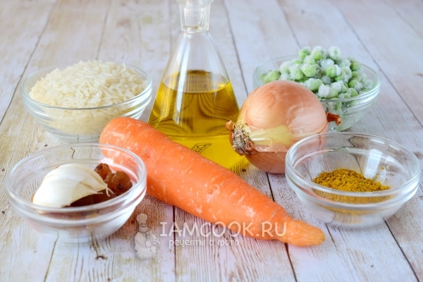 Ингредиенты для постного плова с овощами