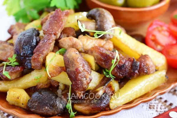 Фото жареной картошки с мясом и грибами