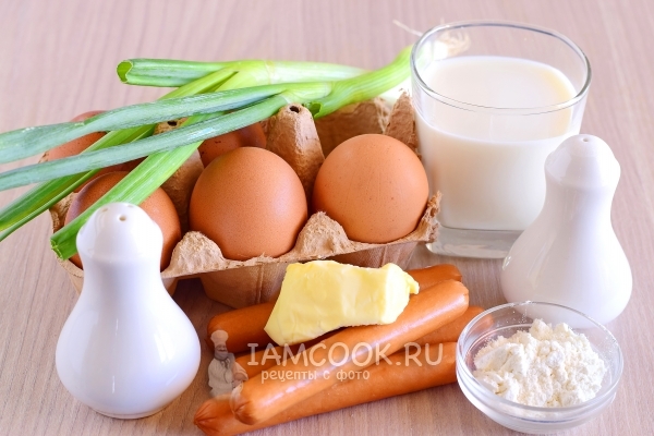 Ингредиенты для омлета с колбасой в духовке