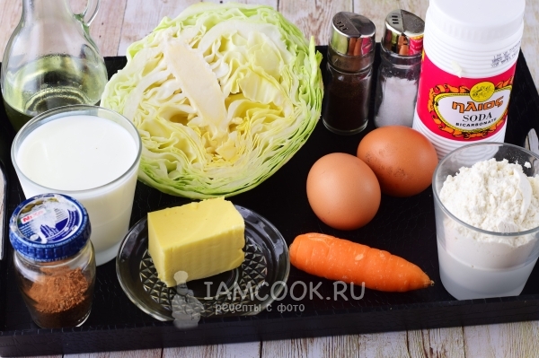 Ингредиенты для быстрого ленивого пирога с капустой на кефире