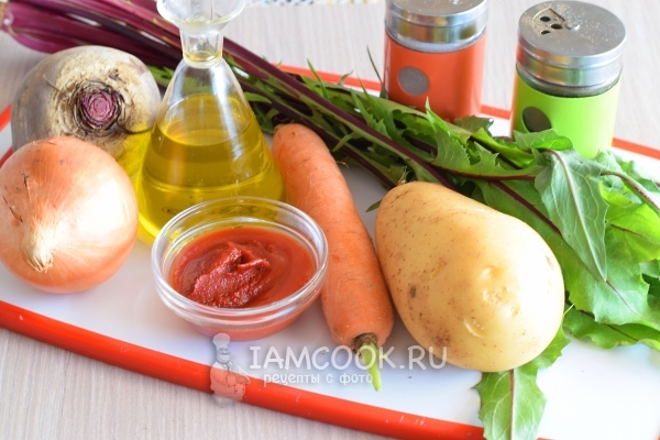 Ингредиенты для супа со свекольной ботвой